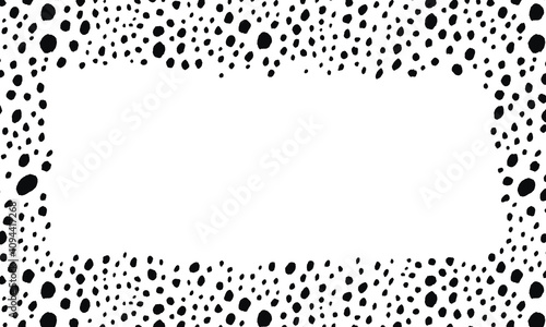 Black and white frame with modern ornament of stylized leopard skin. Squared pattern for poster. Decorative abstract border with animal ornament. Trendy leather skin. Copy space. Vector illustration.