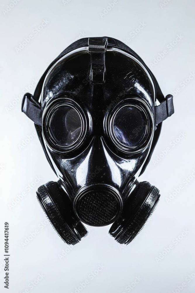 Black gas mask, isolated, safety equipment. Black gas mask, isolated, safety equipment.