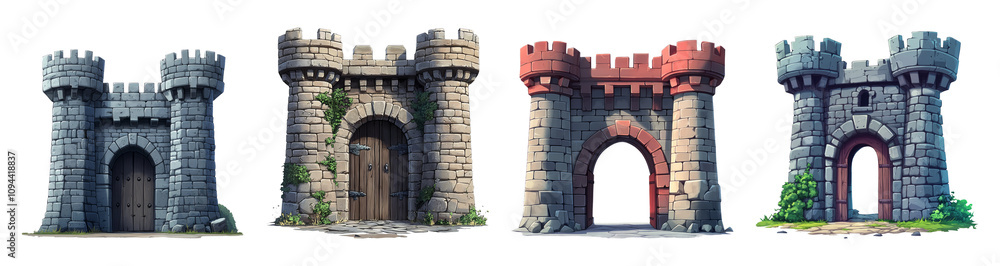 Fototapeta premium Fantasy Castle Entrance Isolated on Transparent Background