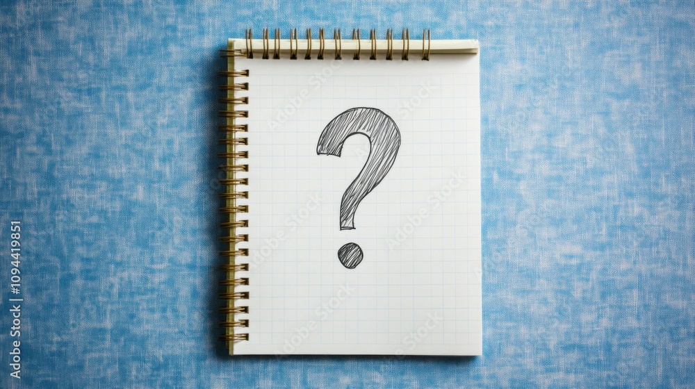 Note paper with a question mark displayed on a panoramic blue background Note paper with a question mark displayed on a panoramic blue background