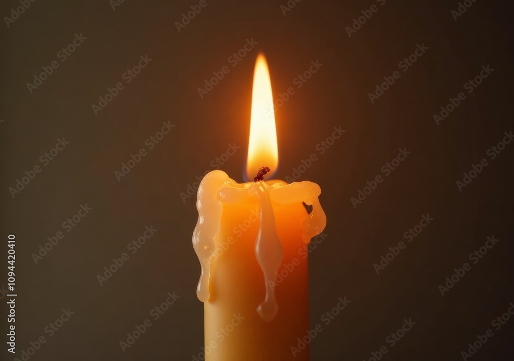 Candle flickers gently in a dark room, illuminating the surroundings with a warm glow Candle flickers gently in a dark room, illuminating the surroundings with a warm glow