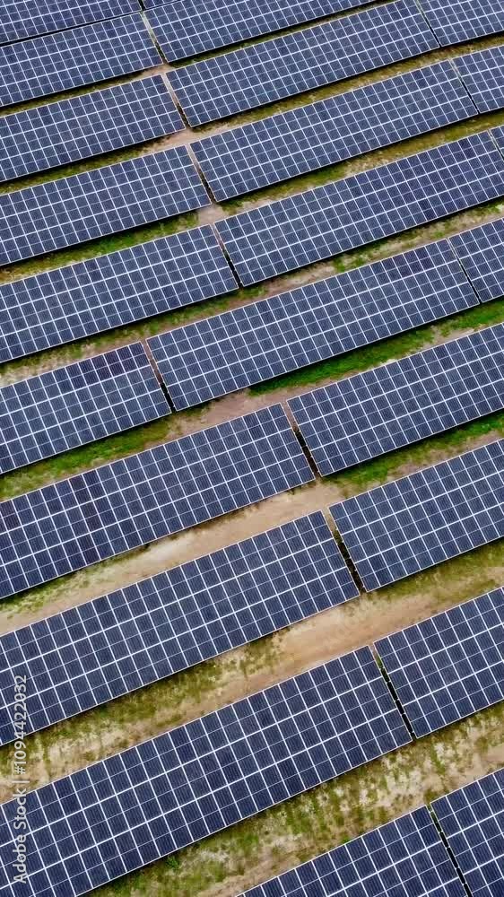 Fly over many panels of solar cells, Environmental future, Electric energy industry, Vertical, dolly shot Fly over many panels of solar cells, Environmental future, Electric energy industry, Vertical, dolly shot