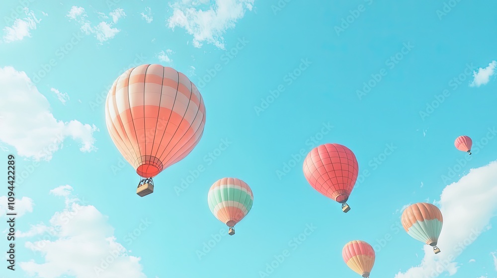 A vibrant display of colorful hot air balloons soaring through a clear blue sky on a sunny day. A vibrant display of colorful hot air balloons soaring through a clear blue sky on a sunny day.