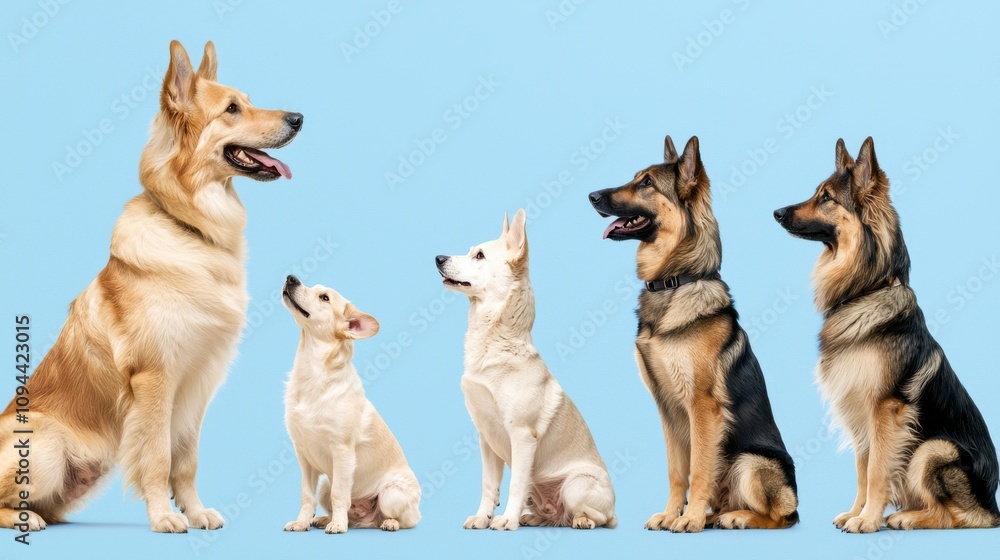 Friendly German Shepherd Dog Family Sitting Together Outdoors Friendly German Shepherd Dog Family Sitting Together Outdoors