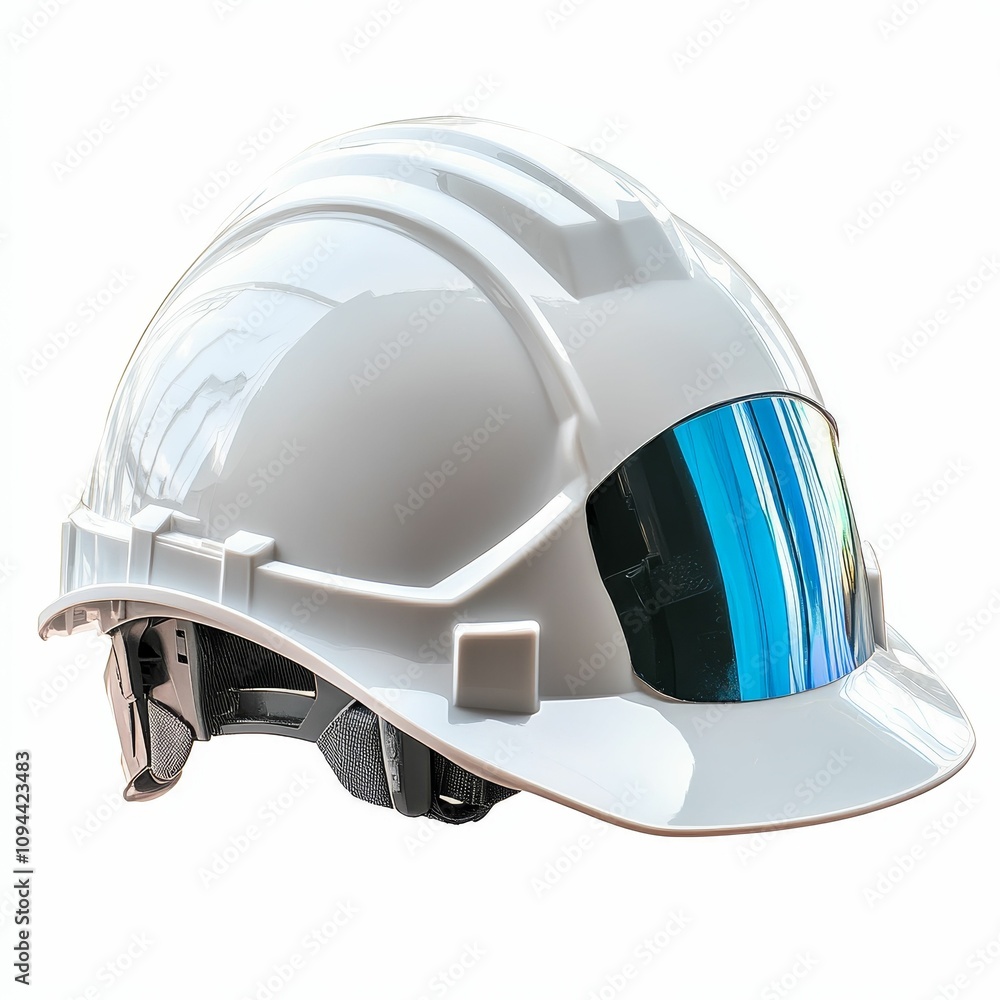 Fototapeta premium White hard hat with blue visor.
