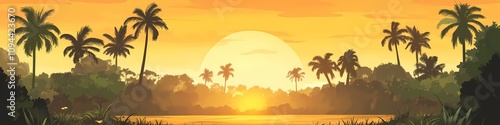 Serene Sunrise in Minimalistic Forest Vector Illustration