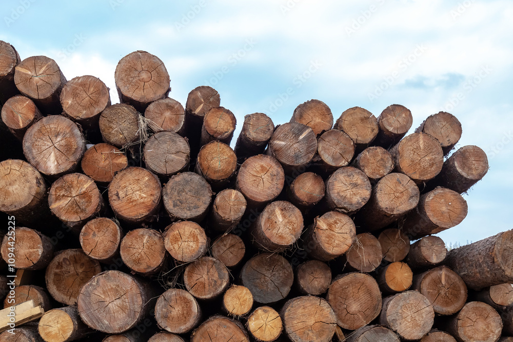 Photo of a pile of natural wooden logs Photo of a pile of natural wooden logs