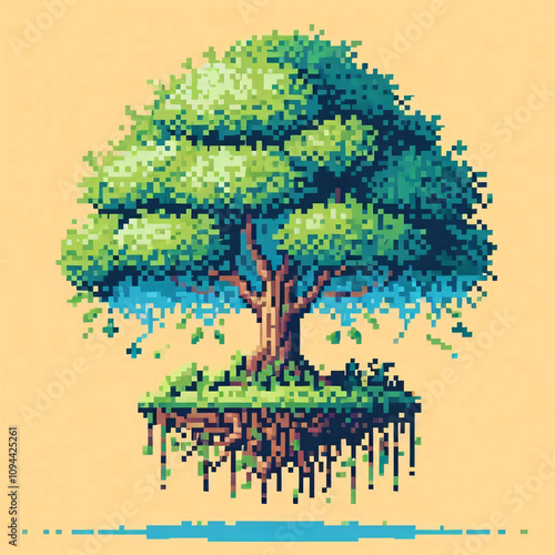 pixel art of old Banyon tree. photo