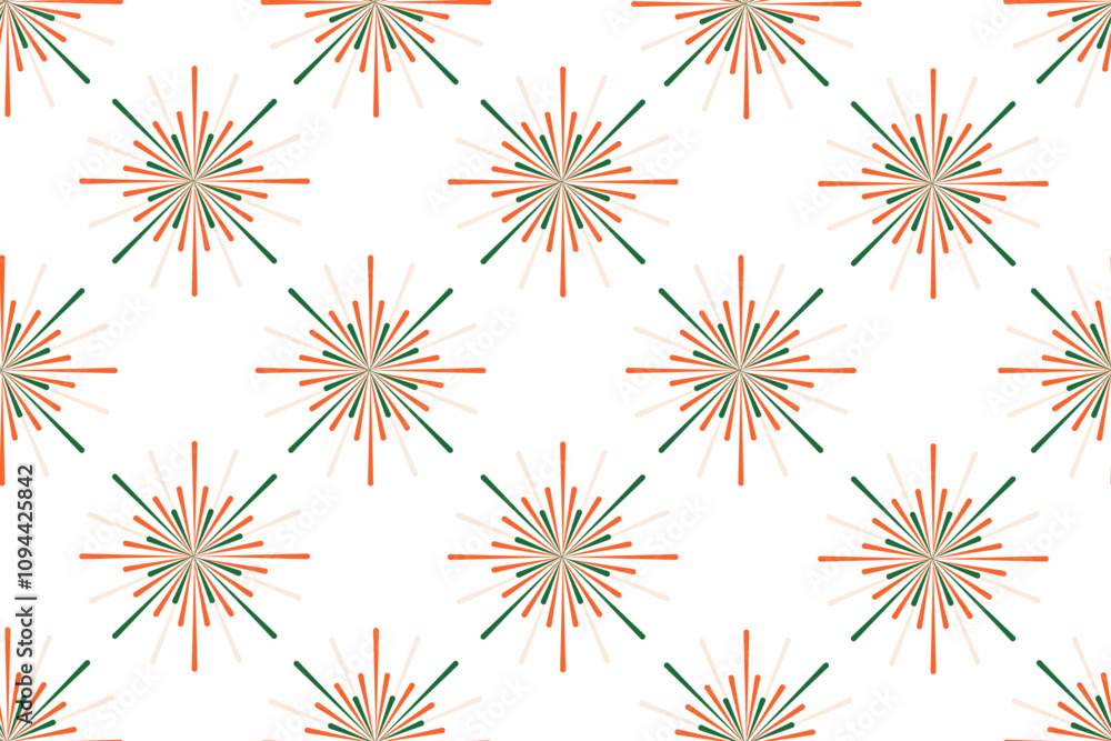 India Republic Day Firecracker seamless pattern. India Independence Day wrapping paper template design. Flat holiday vector illustration in color of india flag. EPS 10 India Republic Day Firecracker seamless pattern. India Independence Day wrapping paper template design. Flat holiday vector illustration in color of india flag. EPS 10