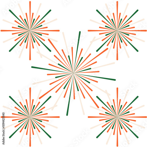 India Republic Day Firecracker template design. Firework in color of indian flag isolated white background. Festive flat vector illustration. EPS 10