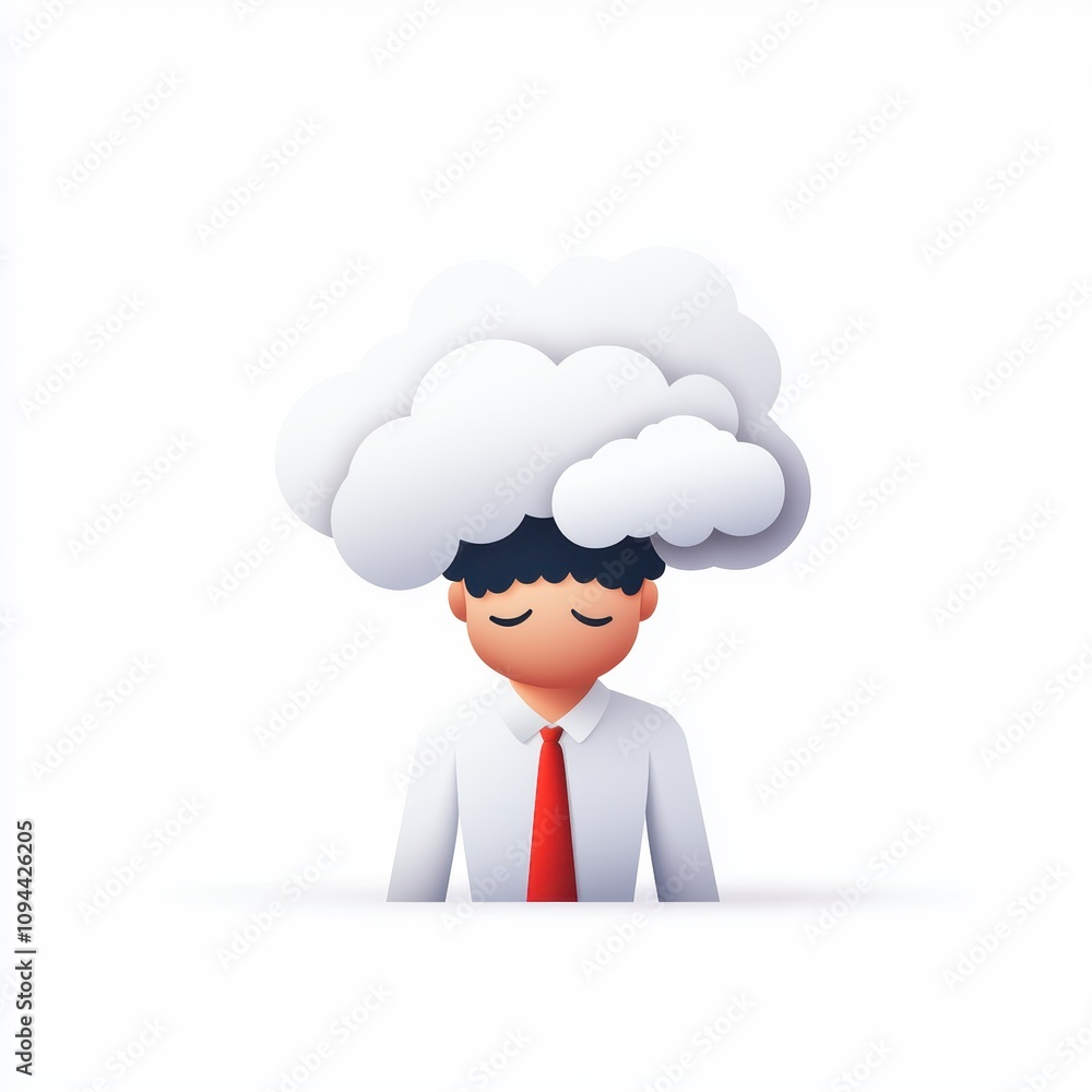 Concept of depression sadness diagnosis. A stylized illustration of a person in a suit with a cloud above their head, symbolizing thought or confusion. Concept of depression sadness diagnosis. A stylized illustration of a person in a suit with a cloud above their head, symbolizing thought or confusion.