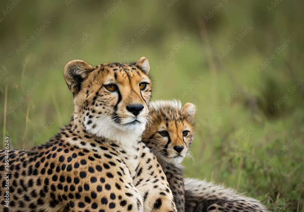 Close-Up of a Cheetah Resting with Cubs in the African Wilderness Close-Up of a Cheetah Resting with Cubs in the African Wilderness
