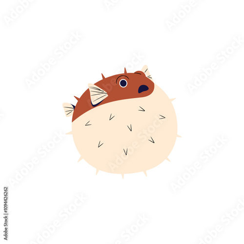Icon of fugu or puffer fish. Cute pufferfish swimming in the ocean. Dangerous blowfish, globefish. Animal of oriental sea. Exotic Japanese fauna. Flat isolated vector illustration on white background