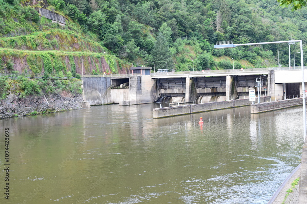 river lock and sluice system Mettlach, the highest in Germany river lock and sluice system Mettlach, the highest in Germany