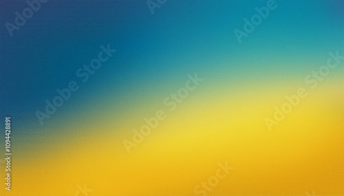 Abstract background, United Nations blue and Unmellow yellow gradient background with light leak and grainy texture.