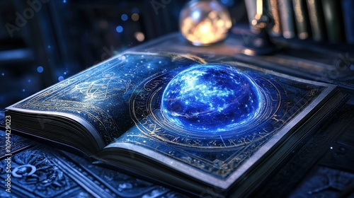 Spellbound Cosmic Orb Glowing in Mystical Arcane Book of Celestial Divination