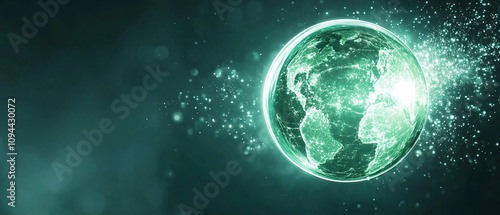 Wallpaper Mural Glowing Green Earth Globe, Digital Network, Global Connection Stock Photo, Global Connection St Torontodigital.ca
