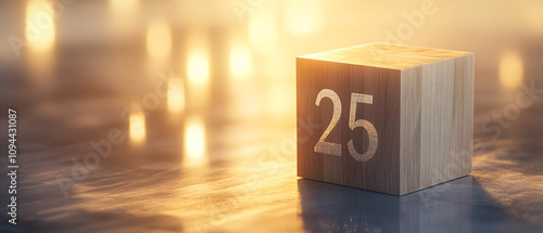 Illuminated Wooden Block Number TwentyFive, Anniversary, Milestone Concept, Milesto photo