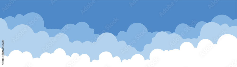 Clouds background, simple cartoon design. Flat style vector illustration. Blue sky and clouds design, beautiful image. Sunny day mood, airy atmosphere Clouds background, simple cartoon design. Flat style vector illustration. Blue sky and clouds design, beautiful image. Sunny day mood, airy atmosphere