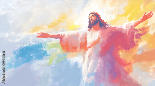 Jesus Christ Abstract colorful background Digital painting Vector illustration cute soft watercolor painting on white backgorund with copy space jesus, pray, spirituality, hope, passion, spiritual, photo