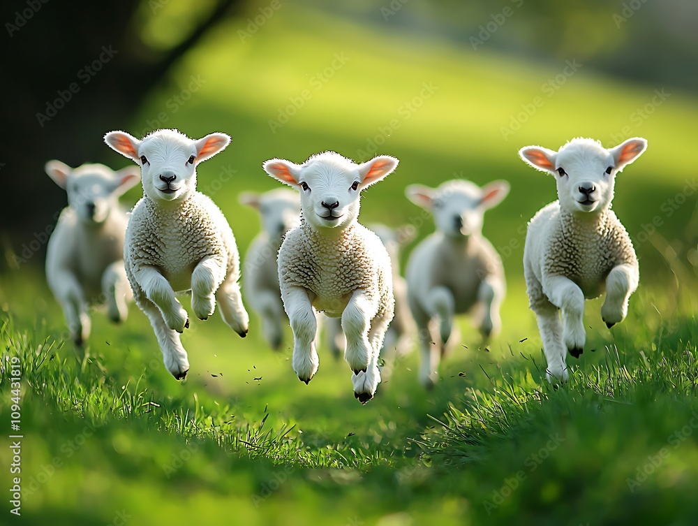 Lambs Leap Joyfully Across Green Field Lambs Leap Joyfully Across Green Field