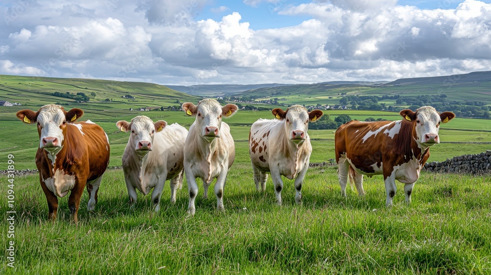 Herd of Cattle Grazing in Picturesque Countryside Landscape Herd of Cattle Grazing in Picturesque Countryside Landscape