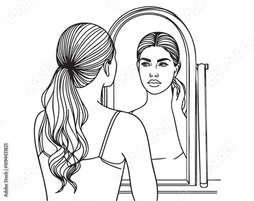 Woman see of herself in the mirror. Self confidence, motivation