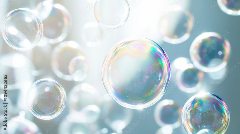 Naklejka premium An array of differently sized and colored bubbles floating together in a shared space, symbolizing the coexistence and interaction of diverse individuals in an inclusive environment