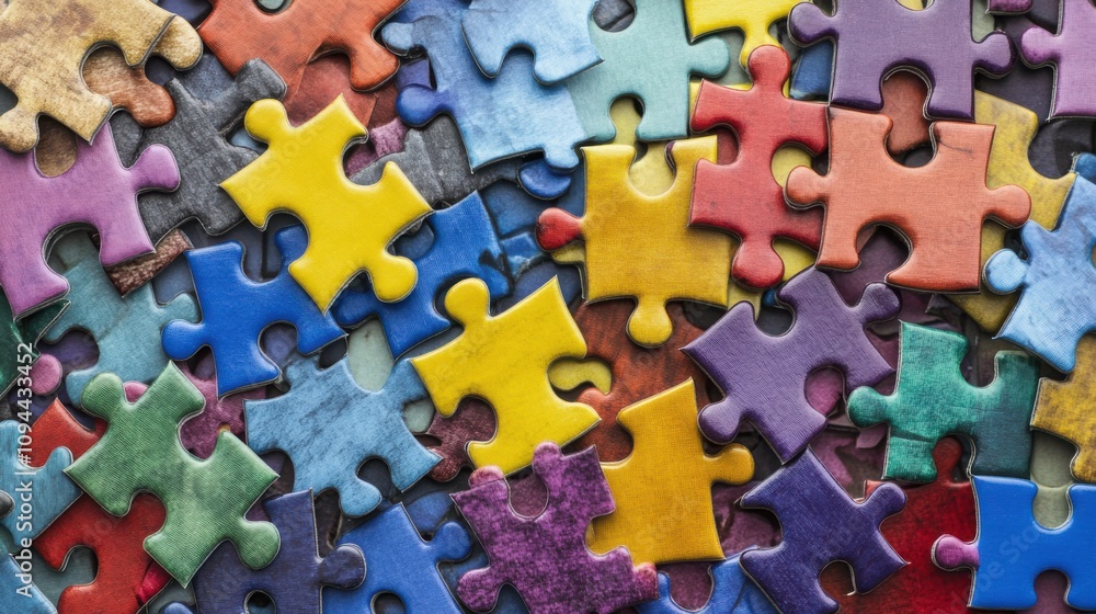 An array of vibrant, interlocking puzzle pieces forming a cohesive picture, symbolizing the unique contributions of individuals to a larger An array of vibrant, interlocking puzzle pieces forming a cohesive picture, symbolizing the unique contributions of individuals to a larger