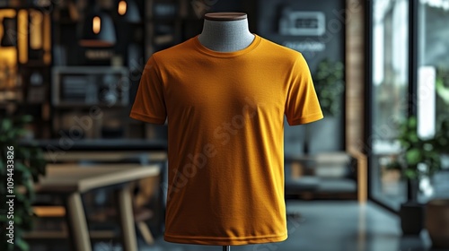 Mustard Henley T-Shirt Mockup. Generative AI photo