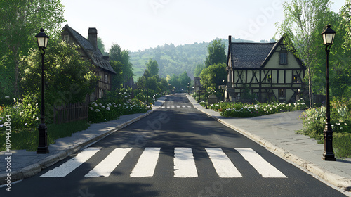 Rural town zebra crossing with vintage charm