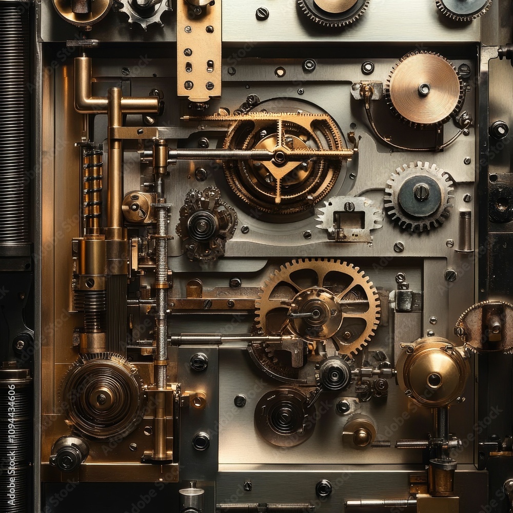 Intricate clockwork gears, metallic, complex mechanism. Intricate clockwork gears, metallic, complex mechanism.