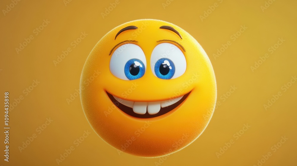 Yellow cartoon character with a cheerful smile and expressive blue eyes Yellow cartoon character with a cheerful smile and expressive blue eyes
