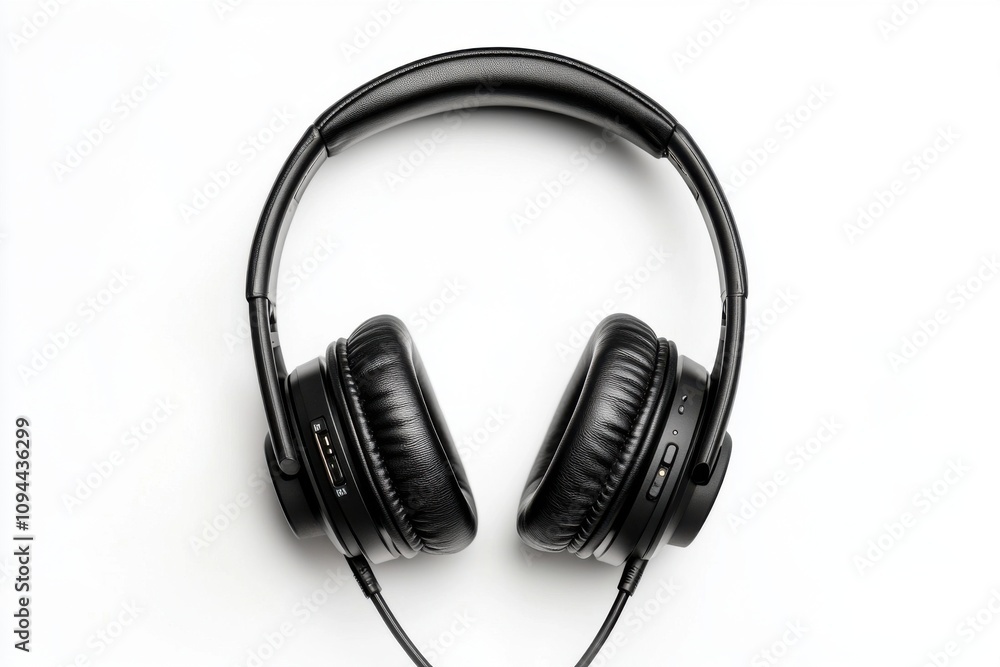 headphones in black color isolated on white background headphones in black color isolated on white background