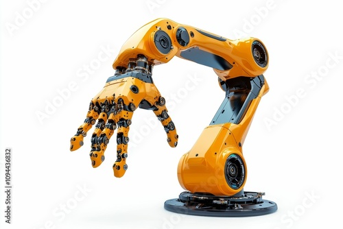 Orange robotic arm, detailed, futuristic design.