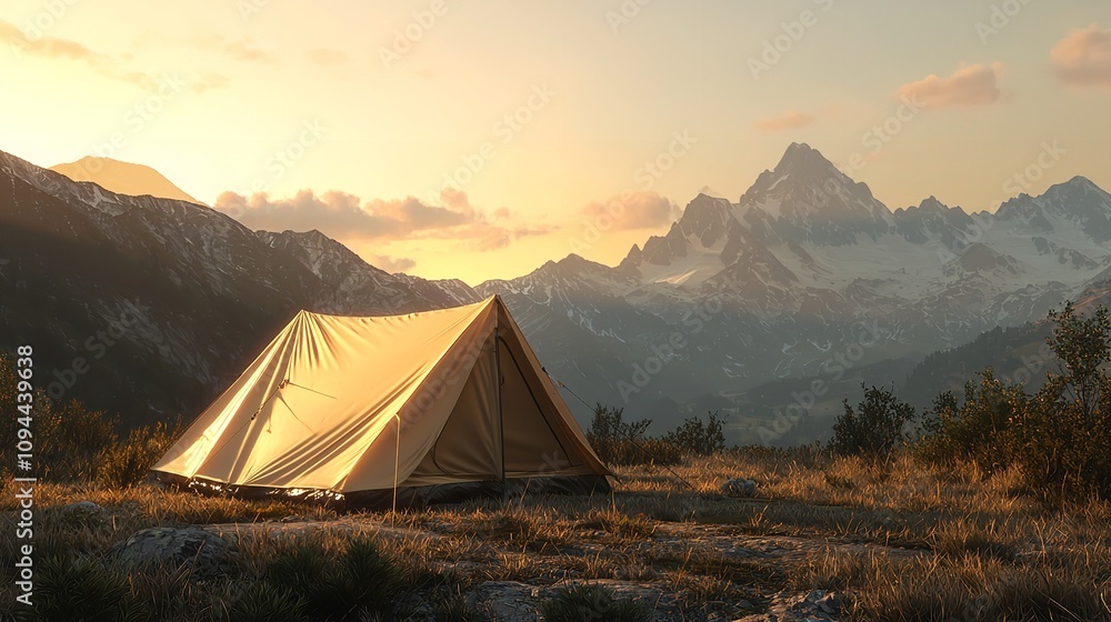 Tent Pitched in Allgau Alps at Sunset with Sulzspitze in View Tent Pitched in Allgau Alps at Sunset with Sulzspitze in View