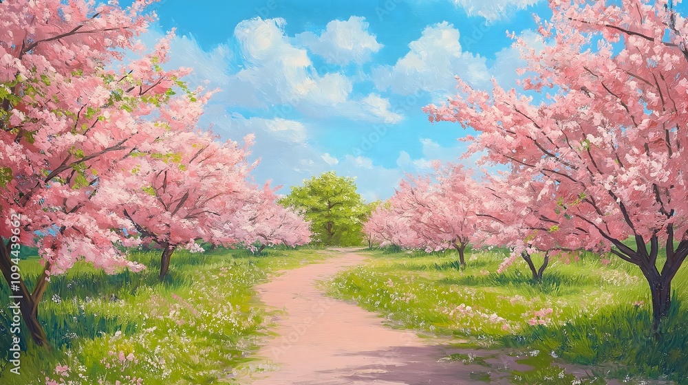 Pink Blossoms Bloom in Spring Orchard Painting Pink Blossoms Bloom in Spring Orchard Painting