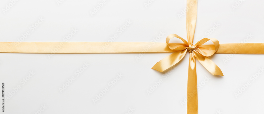 Top view of gold ribbon rolled and yellowbow isolated on colored background. Flat lay with copy space Top view of gold ribbon rolled and yellowbow isolated on colored background. Flat lay with copy space