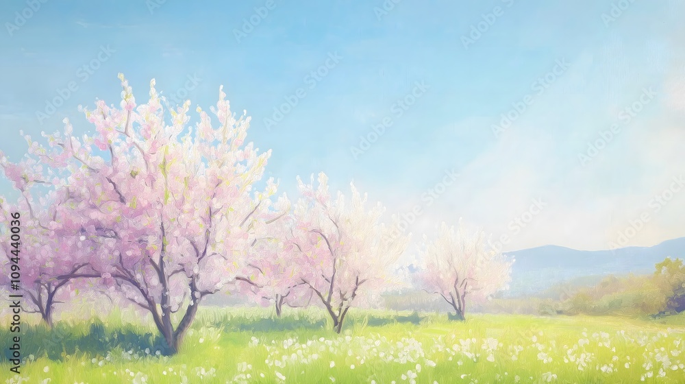 Blooming Orchard Spring Landscape Painting Blooming Orchard Spring Landscape Painting