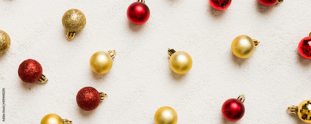 Christmas composition. a pattern of christmas balls on colored background. Flat lay, top view New year decor Christmas composition. a pattern of christmas balls on colored background. Flat lay, top view New year decor