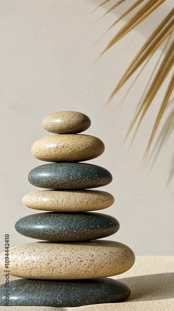 Stacked stones create a minimalist zen display with warm tones and soft lighting in a serene indoor setting Stacked stones create a minimalist zen display with warm tones and soft lighting in a serene indoor setting