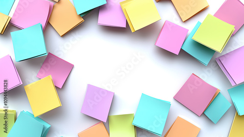 Colorful sticky notes arranged in vibrant pattern on white background