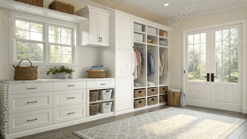 Bright and organized modern entryway with storage solutions