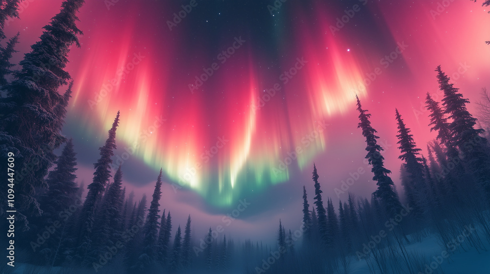 Spectacular Northern Lights Display | Breathtaking Aurora Borealis Over Snow-Covered Pine Forest | Magical Winter Night Landscape Photography in Arctic Circle | Natural Wonder with Pink and Purple Sky Spectacular Northern Lights Display | Breathtaking Aurora Borealis Over Snow-Covered Pine Forest | Magical Winter Night Landscape Photography in Arctic Circle | Natural Wonder with Pink and Purple Sky
