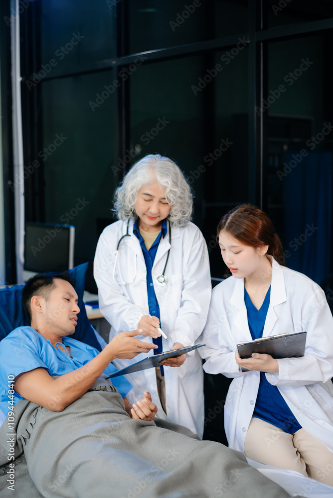 Fototapeta premium Doctors collaborating to provide patient care in a hospital, highlighting compassion, professionalism, and teamwork