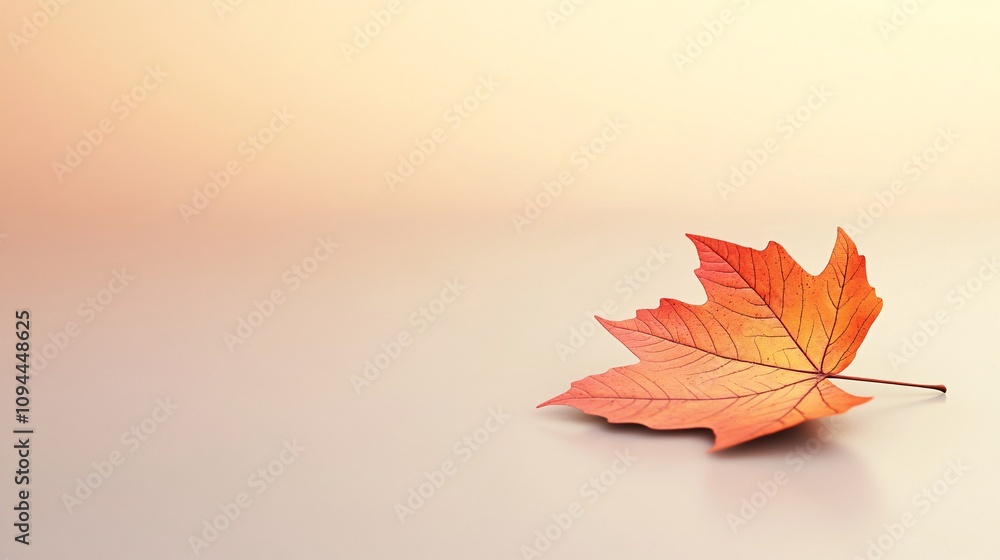 Tranquil Autumn Vibes - 3D Render of Vibrant Maple Leaf on Neutral Surface with Minimalist Aesthetic Tranquil Autumn Vibes - 3D Render of Vibrant Maple Leaf on Neutral Surface with Minimalist Aesthetic