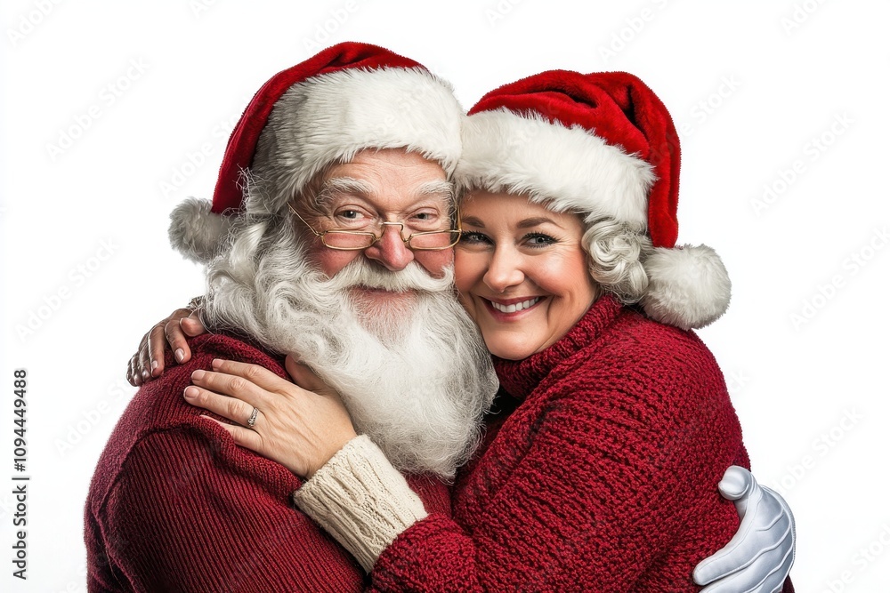 couple in santa hats on solid white background couple in santa hats on solid white background