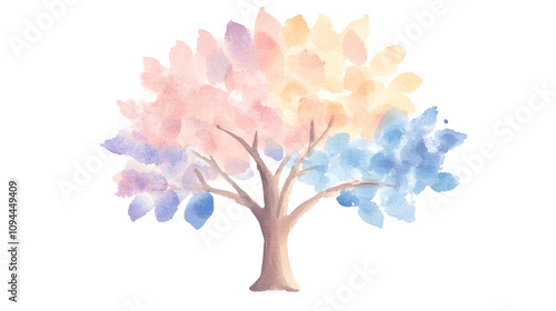 Tree of Life, symbolising Eternal life, connection to God Christian symbols and icons Digital illustration cute soft watercolor painting on white backgorund with copy space jesus, pray, spirituality, photo