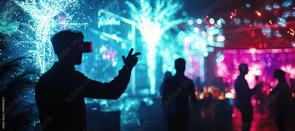 Obraz premium Futuristic New Year 2025 Celebration with Augmented Reality and Holograms