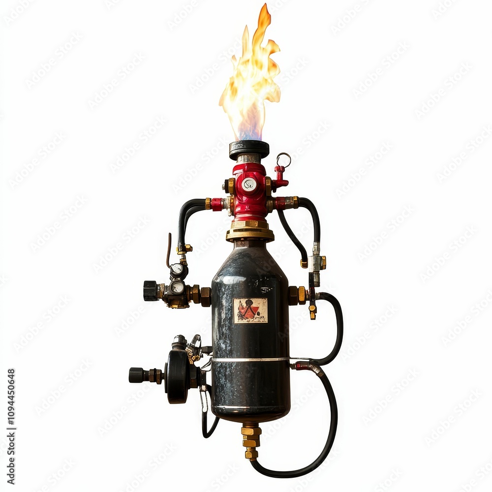 Flammable gas tank igniting with flame. Flammable gas tank igniting with flame.